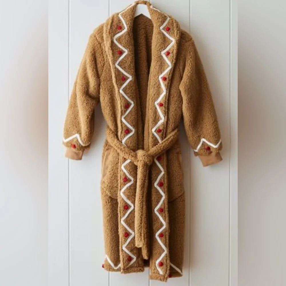 #610 - Pottery Barn Unisex Gingerbread Cozy Plush Teddy Bear Holiday Robe - Picture 1 of 15